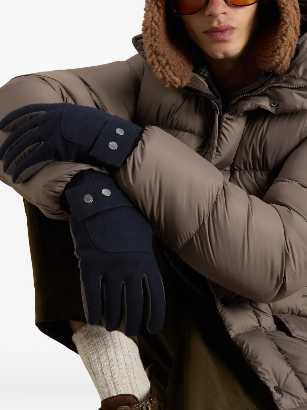 Woolrich Wollen handschoenen met drukknopen Blauw