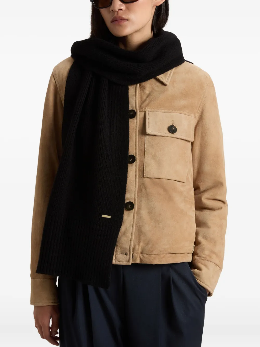 Woolrich Ribbed Cashmere Scarf In Black