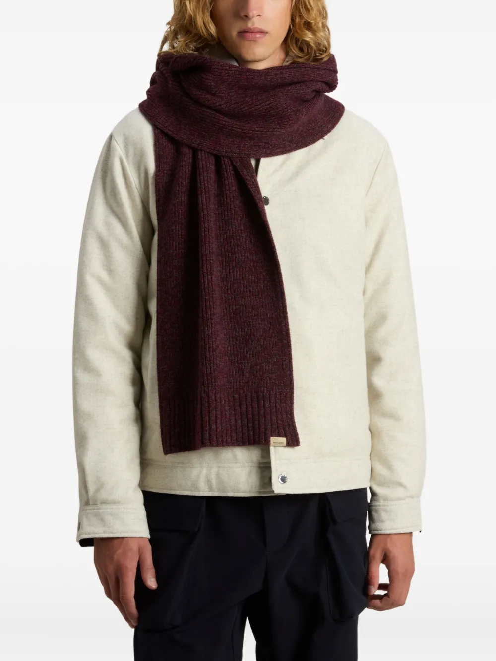 Woolrich Mouline Ribbed Wool Scarf In Red