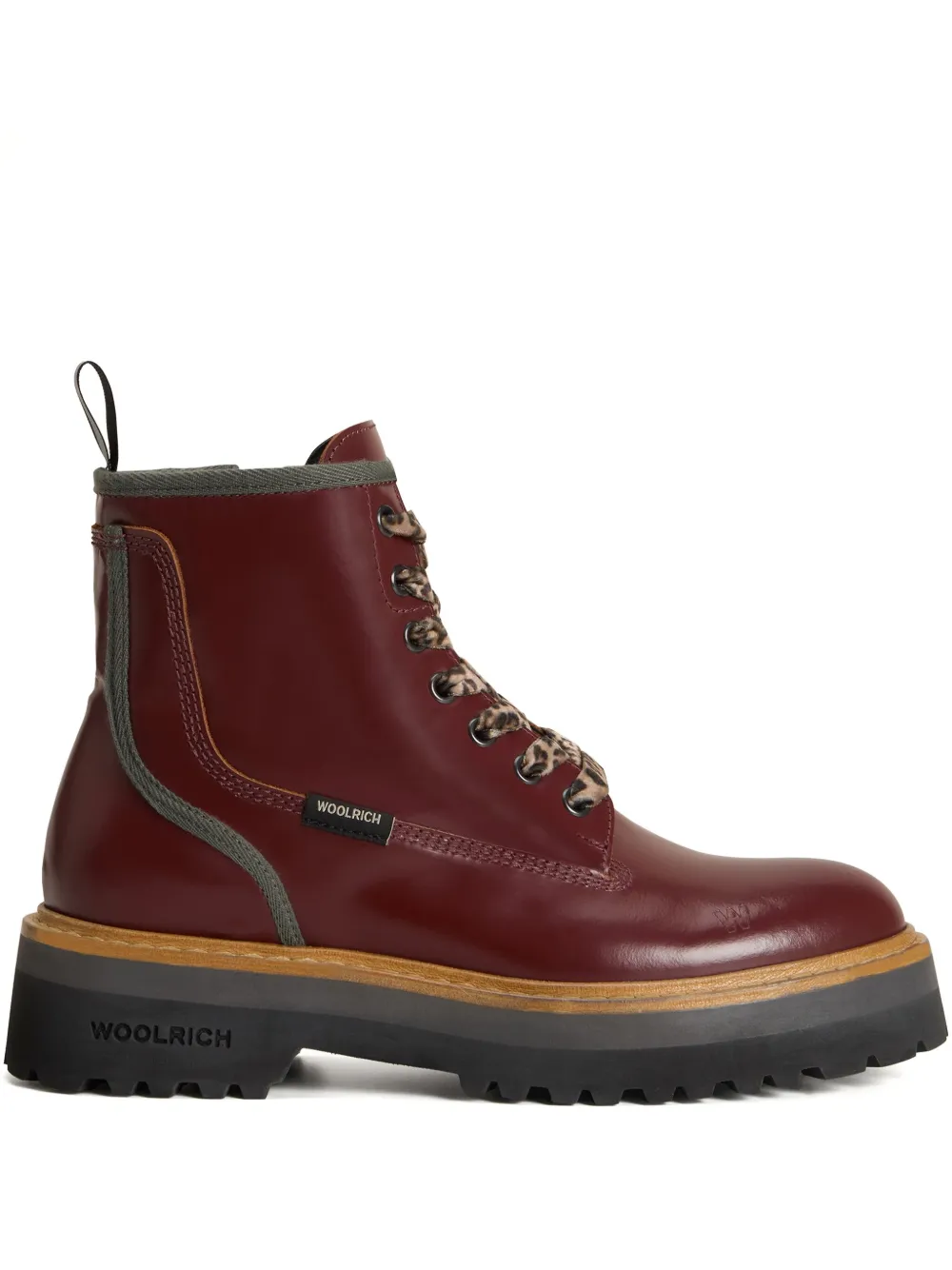 Woolrich Main Leather Combat Boots In Red