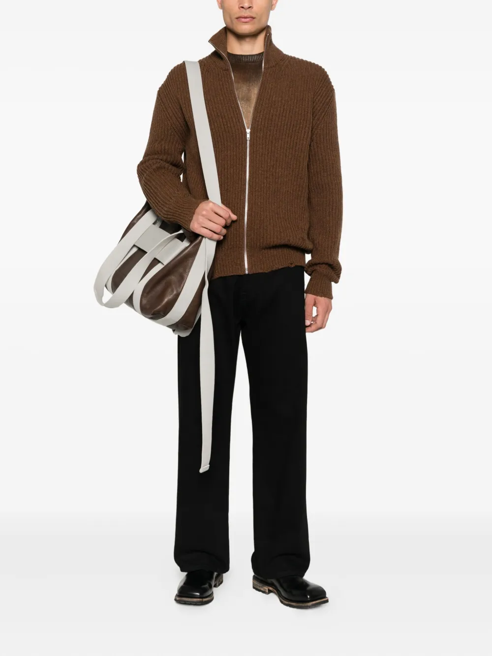 MM6 Maison Margiela Vest met franje en rits Bruin