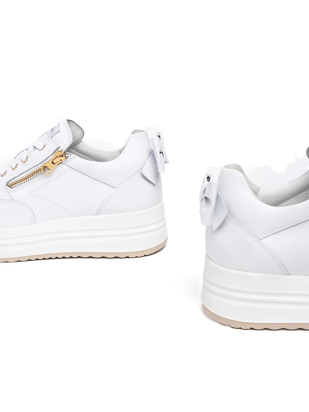 Nerogiardini Bow Platform Leather Sneakers In White