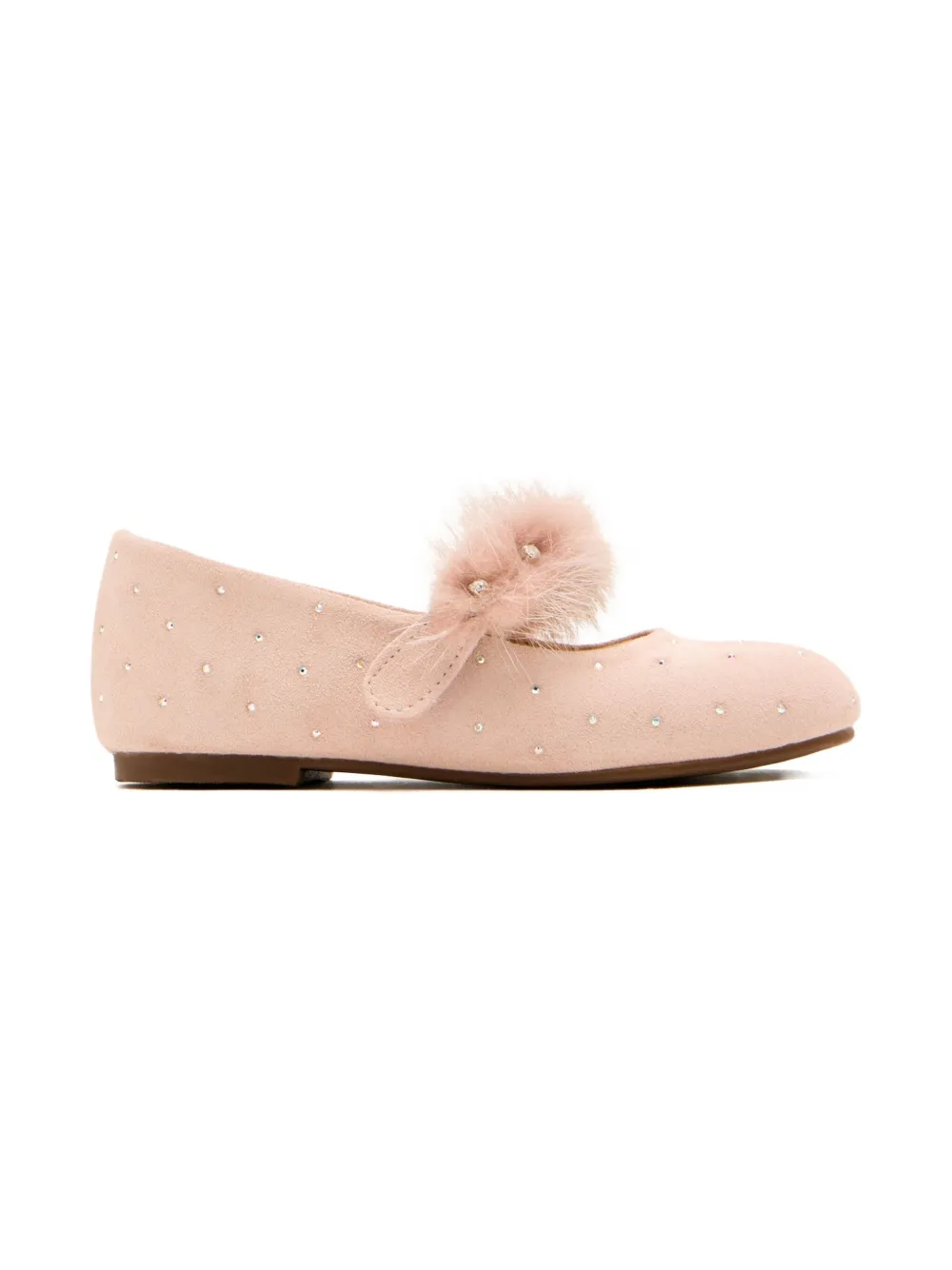 BabyWalker rhinestone-embellished fur-strap ballerinas - Beige