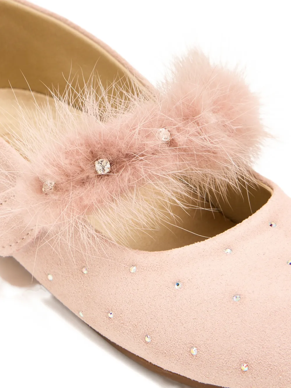 Babywalker Rhinestone-embellished Fur-strap Ballerinas In Neutral