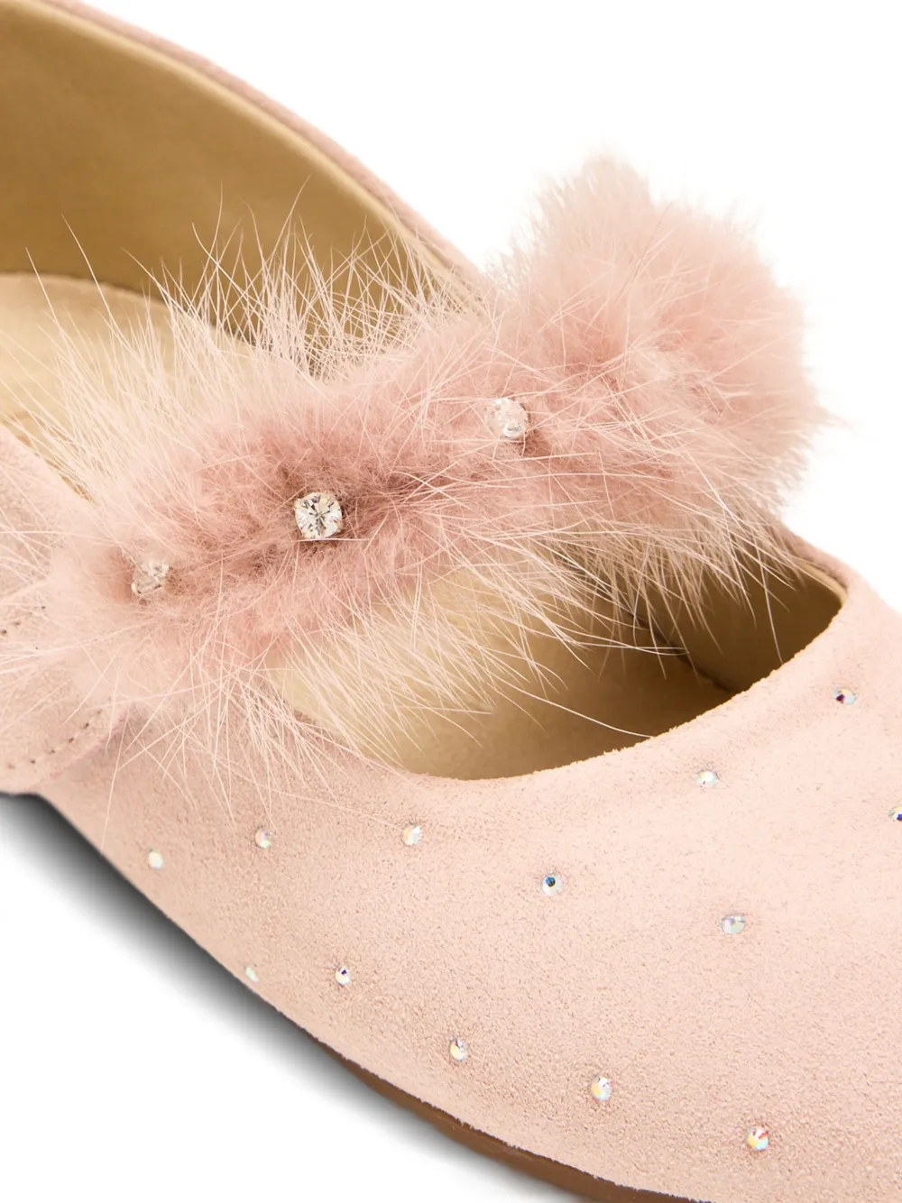 BabyWalker rhinestone-embellished fur-strap ballerinas Neutrals