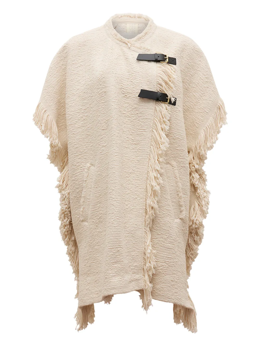 ISABEL MARANT fringed buckled poncho Beige