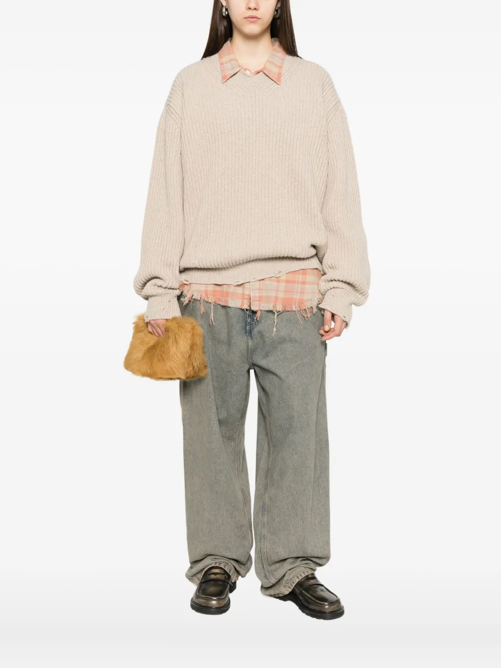 MM6 Maison Margiela Trui met V-hals Beige