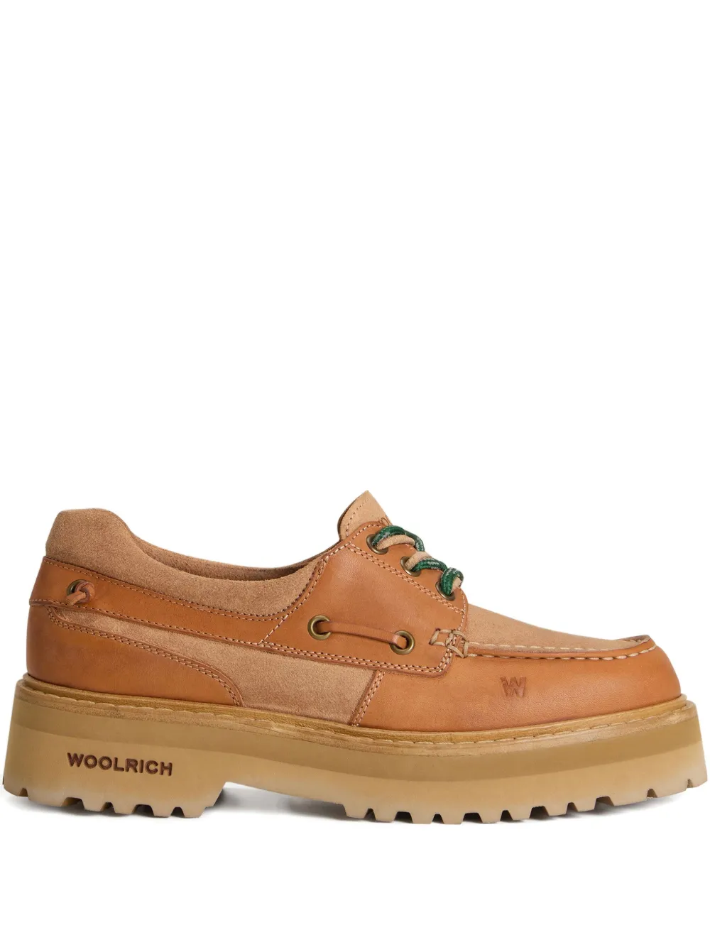 Woolrich Leather Platform Boat Shoes In Brown