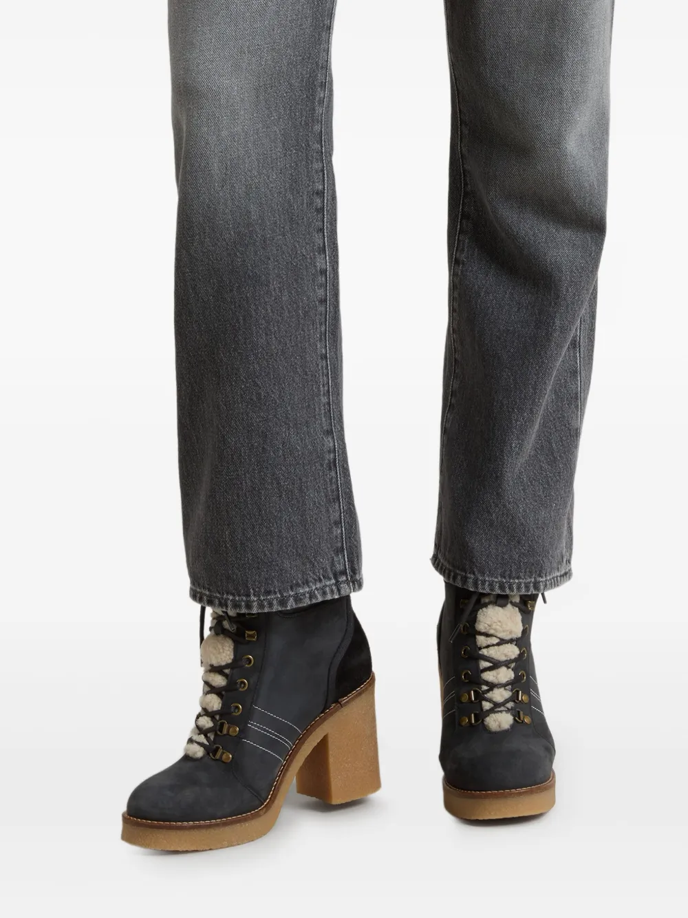 Woolrich lace-up shearling boots Black