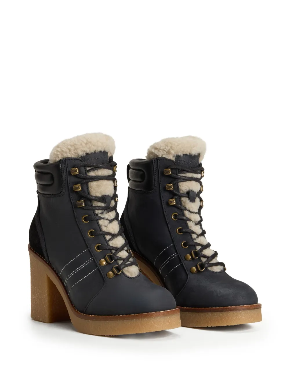 Woolrich lace-up shearling boots Black