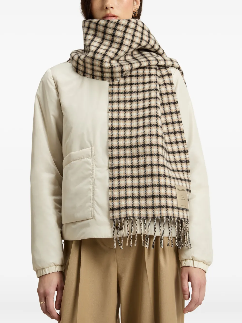Woolrich Geruite sjaal - Beige