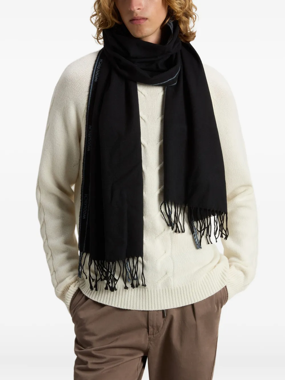 Woolrich Sjaal met logodetail en franje Zwart
