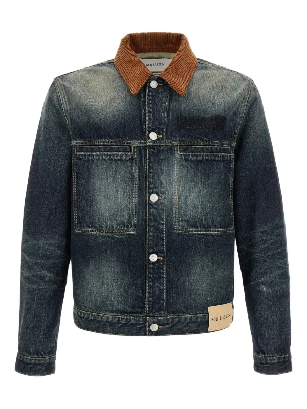 alexander mcqueen デニムジャケット コーデュロイカラー ブルー Alexander McQueen コーデュロイカラー デニムジャケット