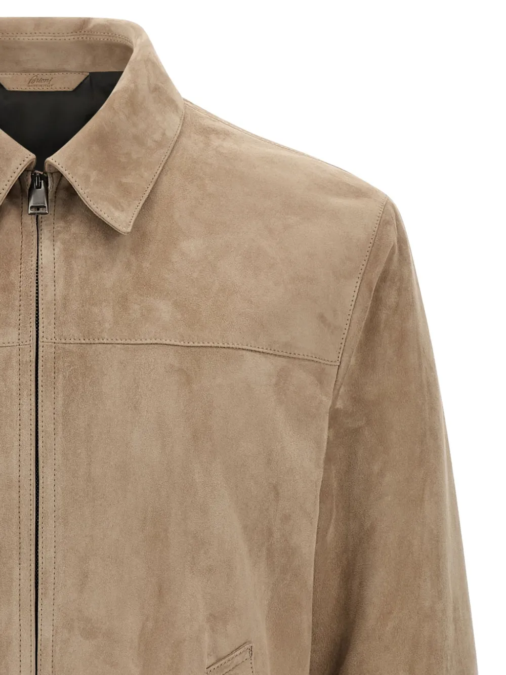 Brioni Suède leren jack met shirtkraag Beige