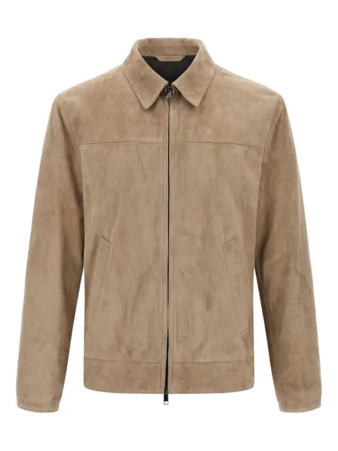Brioni shirt-collar suede leather jacket