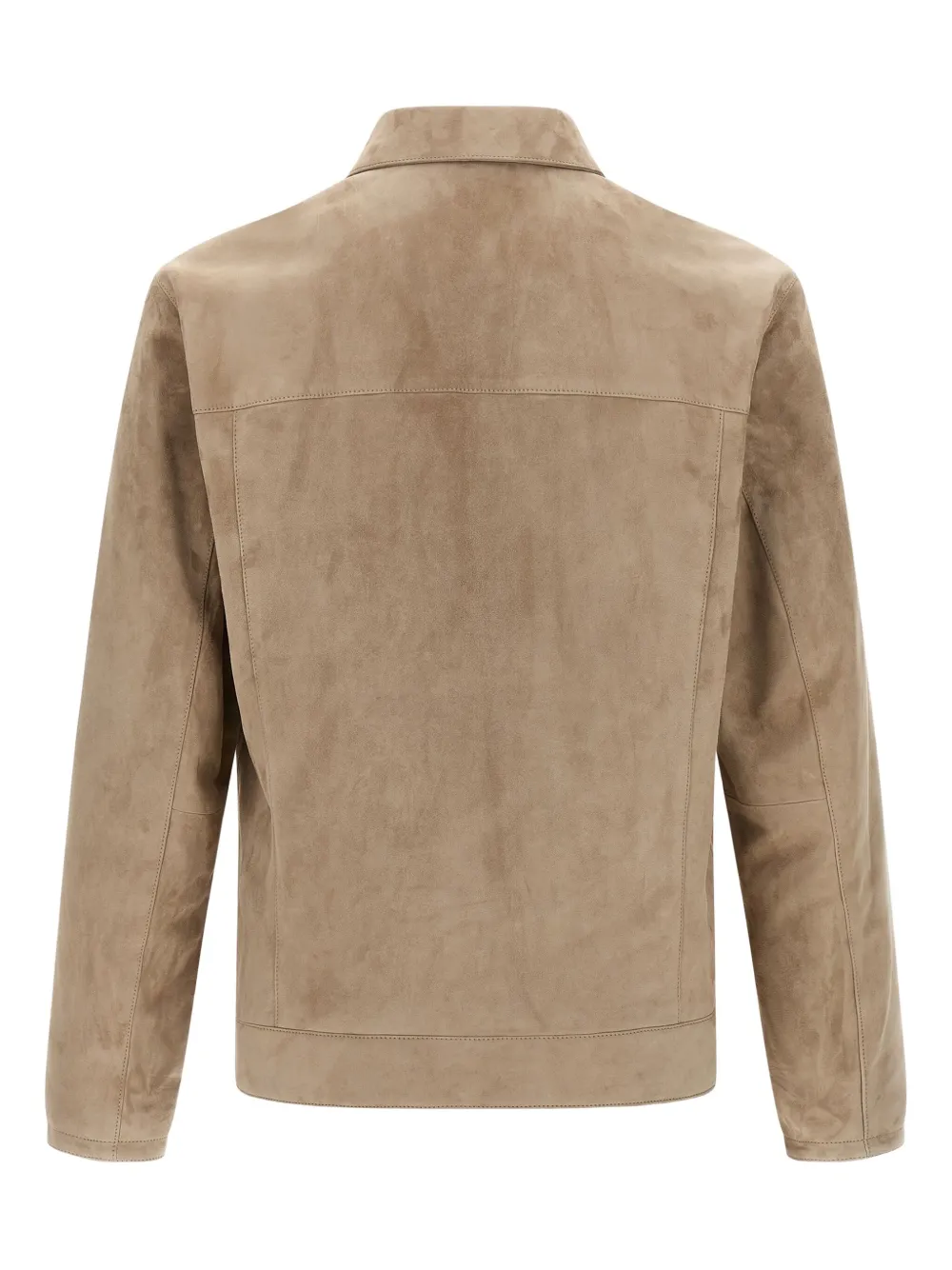 Brioni Suède leren jack met shirtkraag Beige