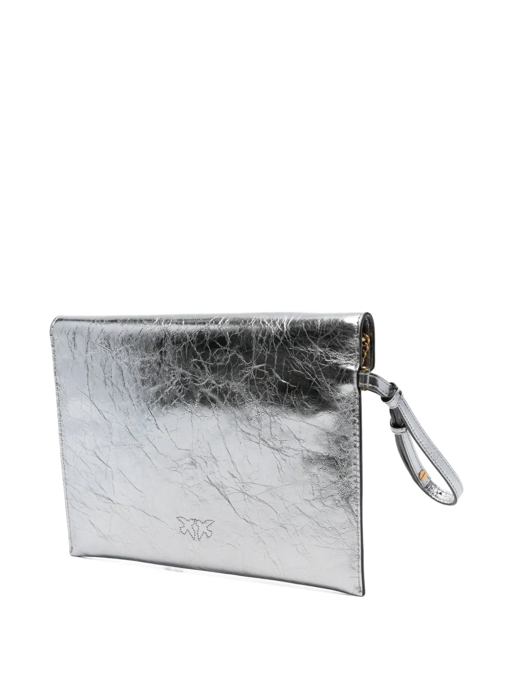 Pinko Small Metallic-leather Flap Clutch In Gray
