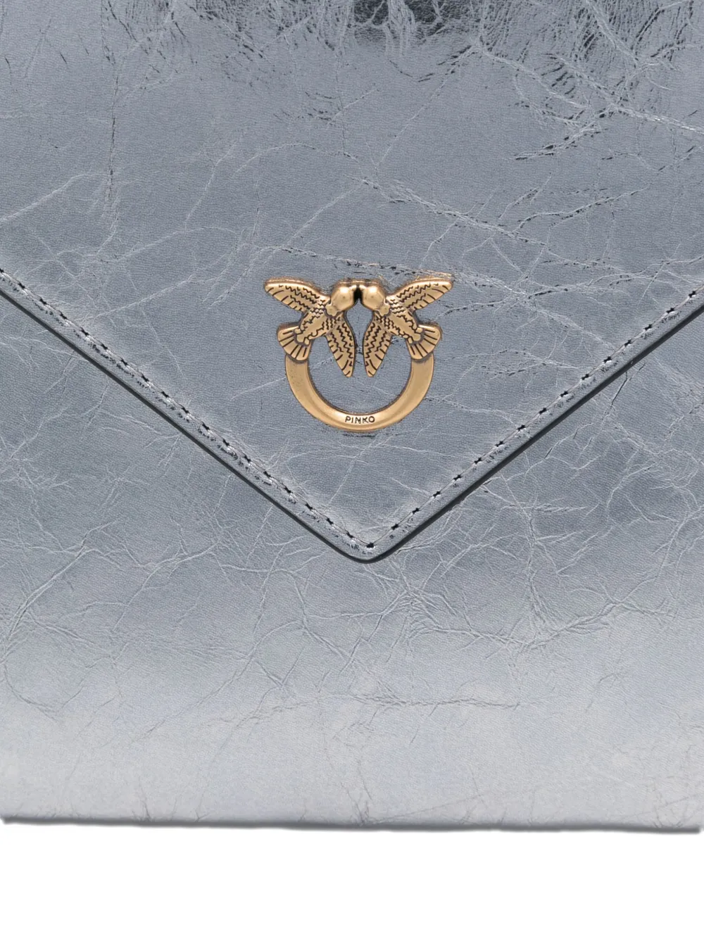 Pinko Small Metallic-leather Flap Clutch In Gray