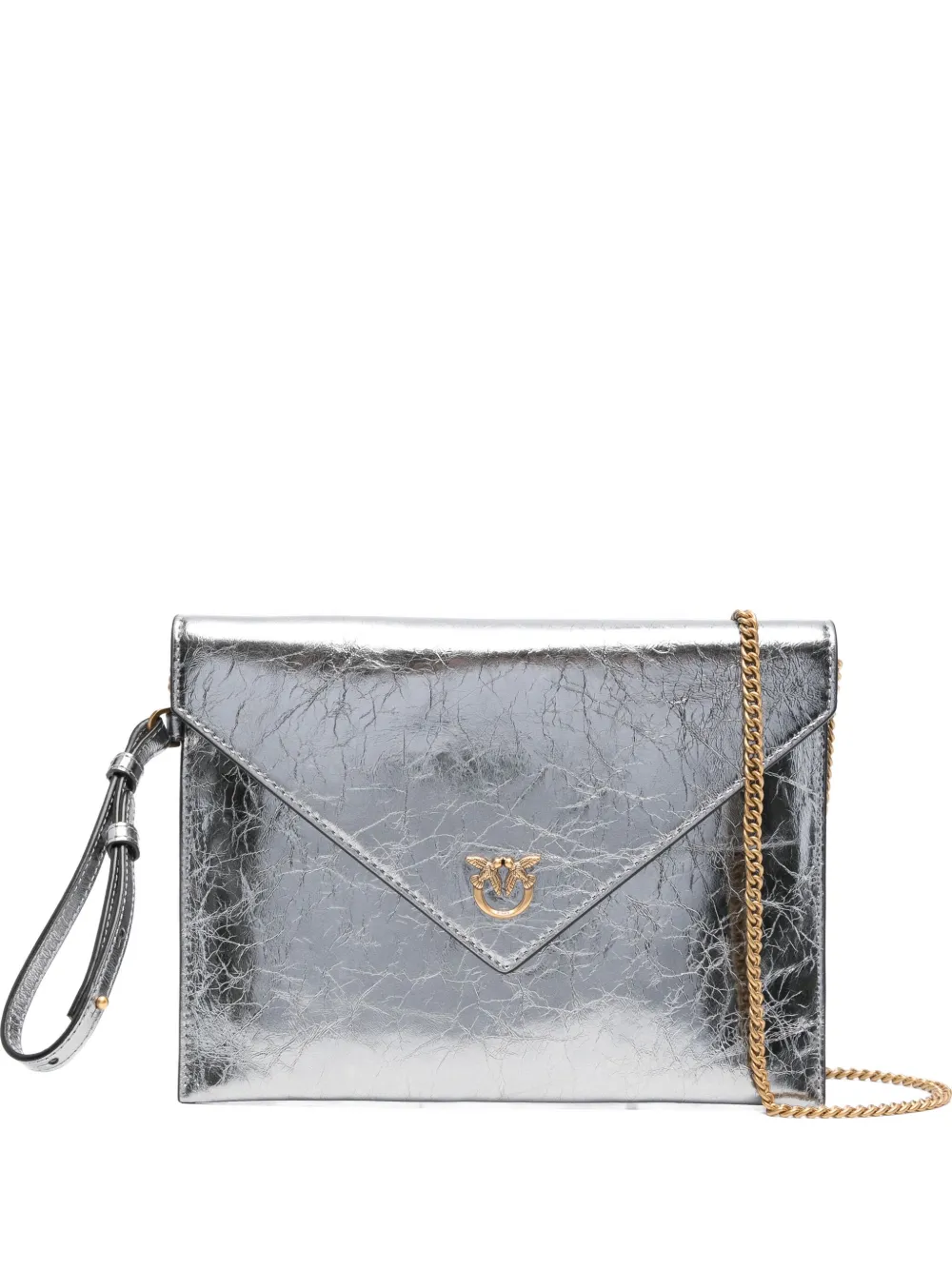 Pinko Small Metallic-leather Flap Clutch In Gray