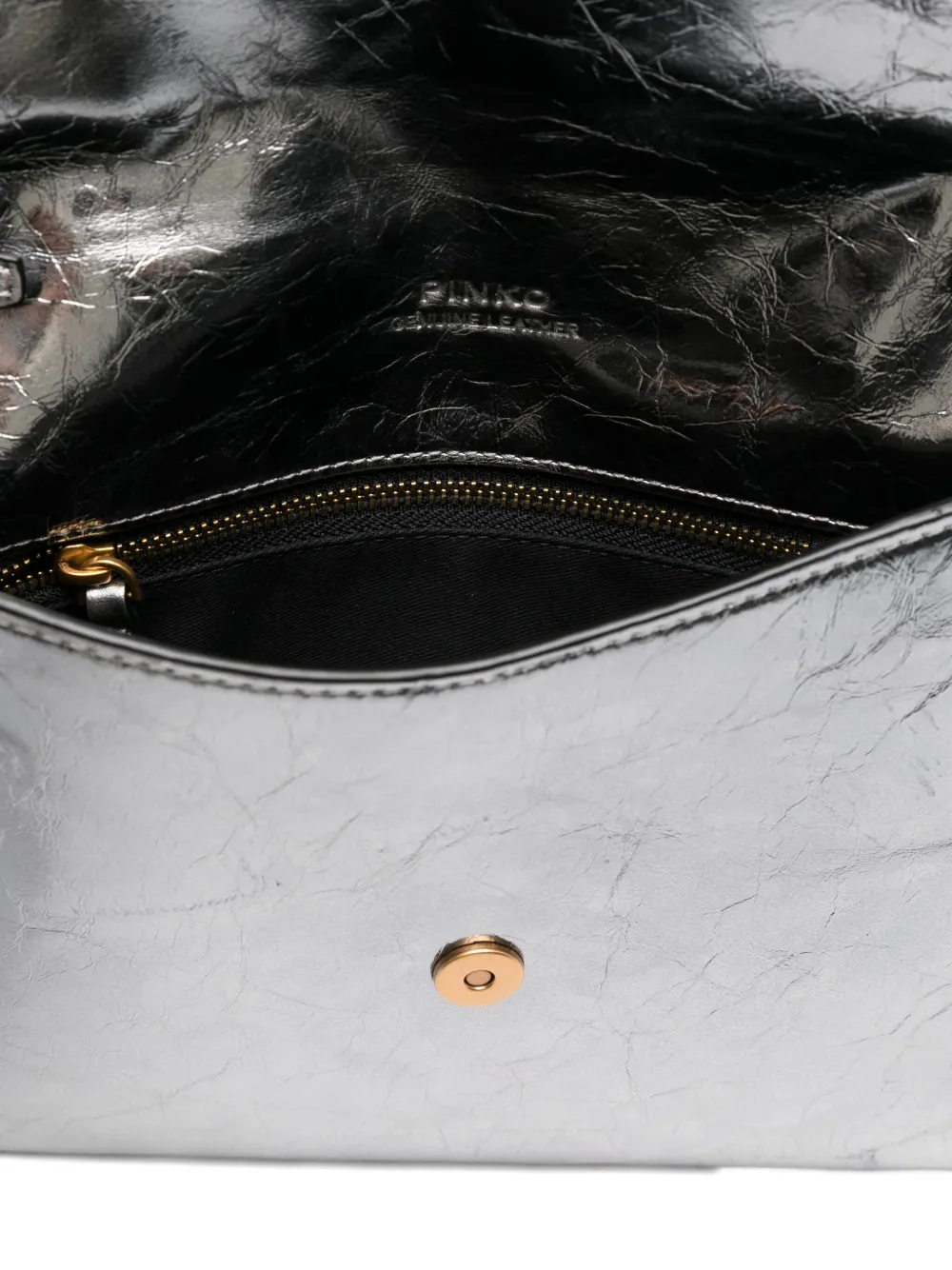 Pinko Small Metallic-leather Flap Clutch In Gray