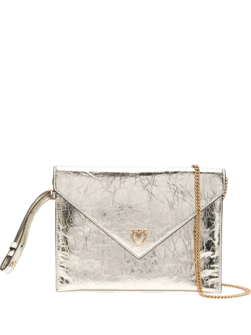 Pinko Small Metallic-leather Flap Clutch In Gold
