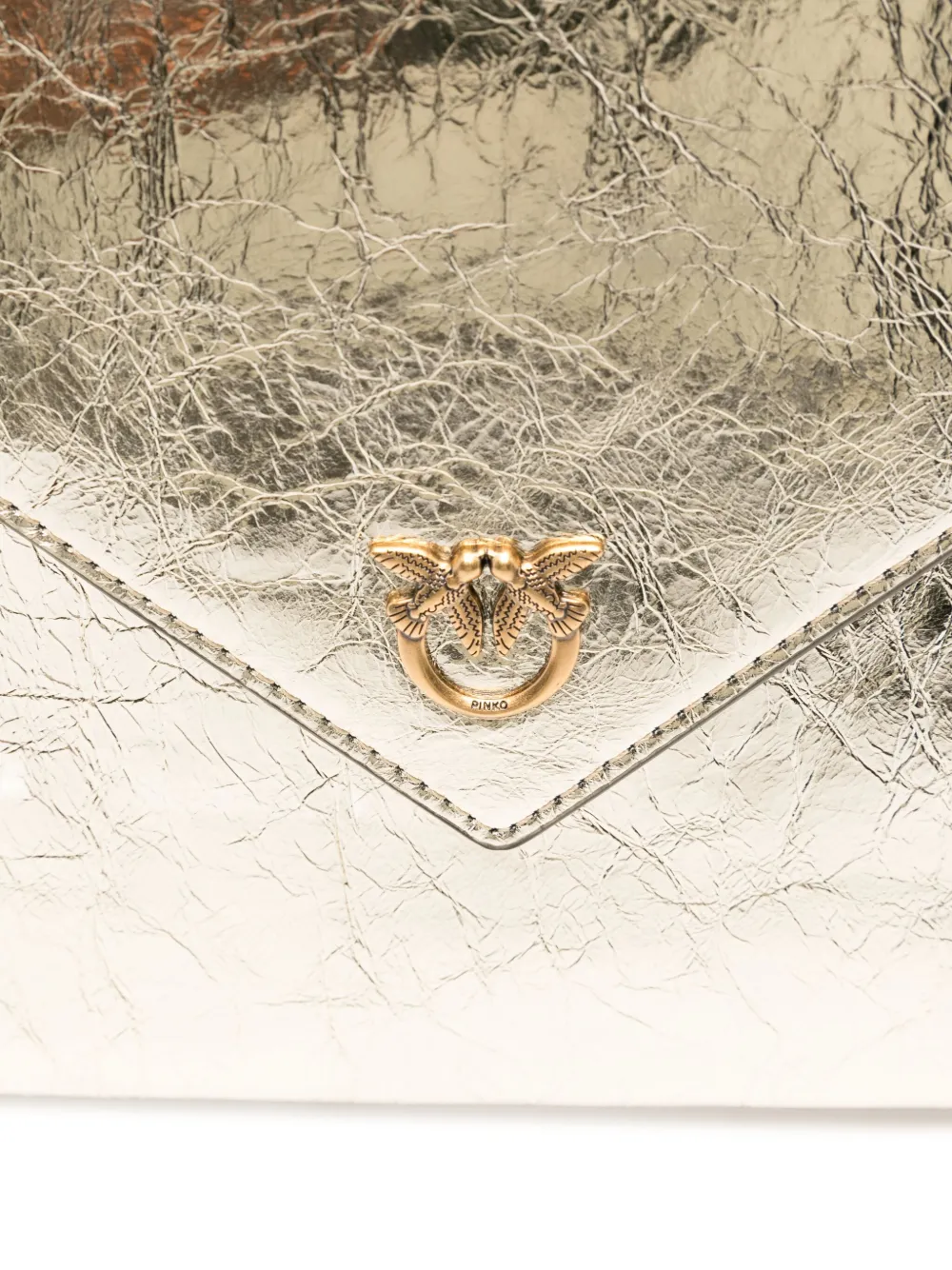 Pinko Small Metallic-leather Flap Clutch In Gold