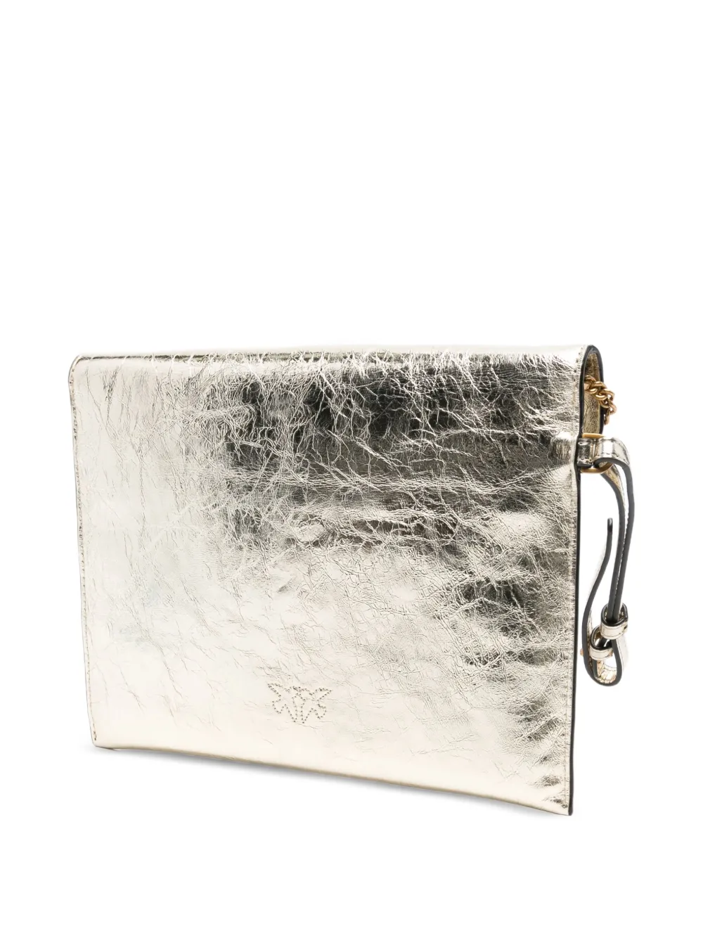 Pinko Small Metallic-leather Flap Clutch In Gold