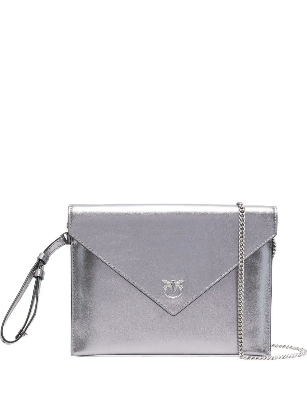 Pinko Small Leather Flap Clutch In Gray