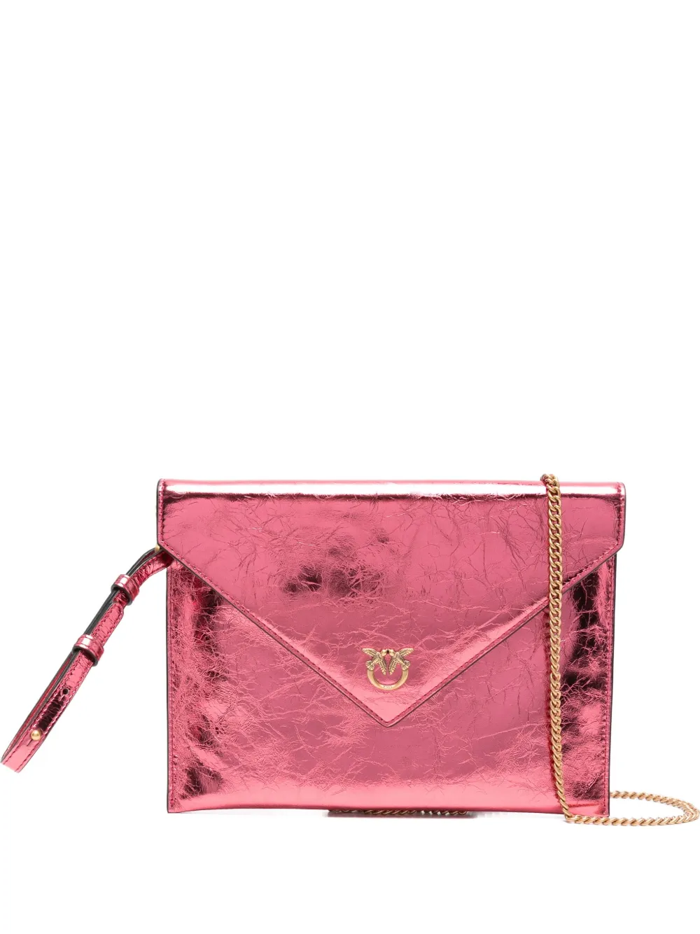 Pinko Small Metallic-leather Flap Clutch In Pink