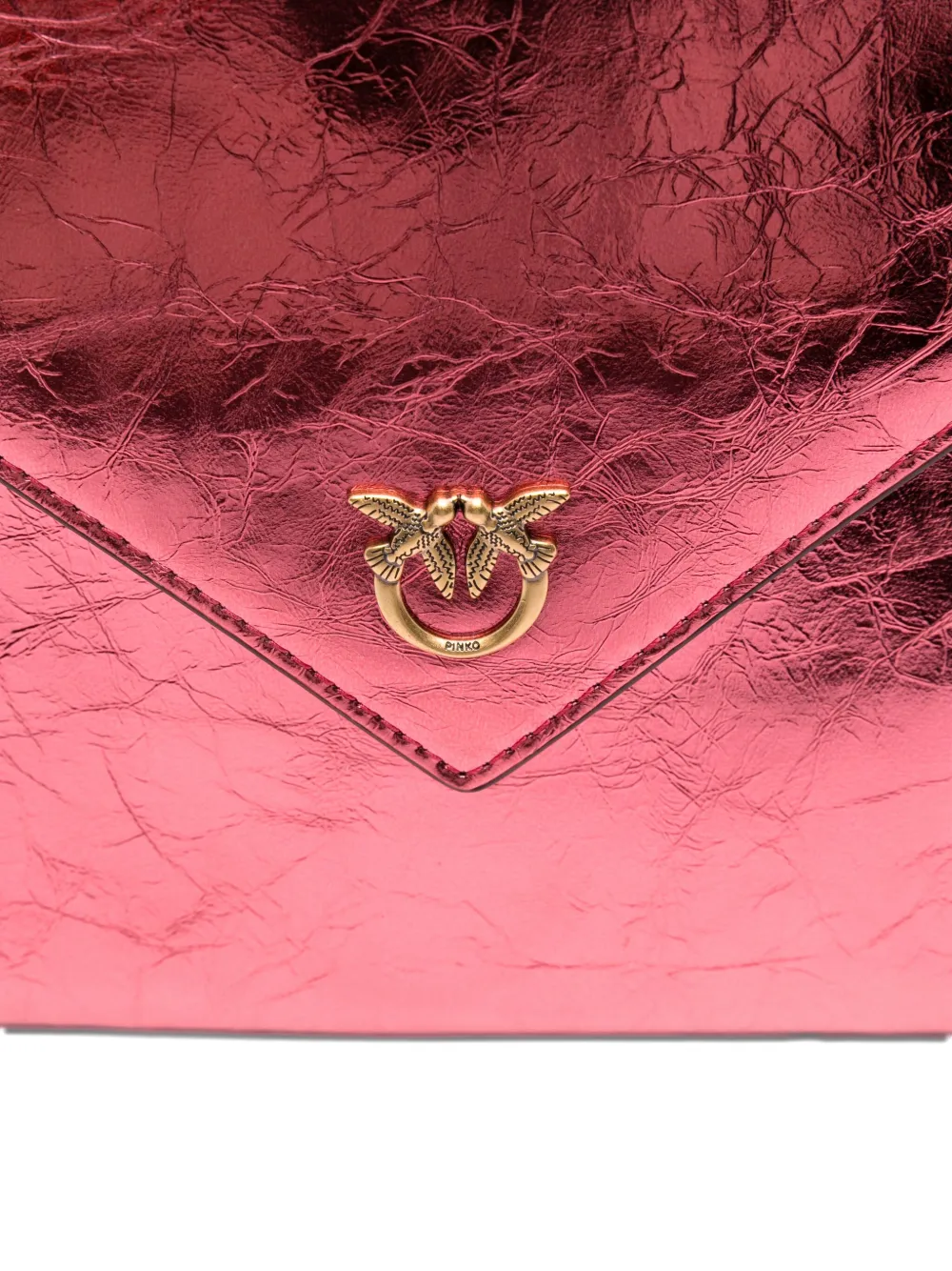 Pinko Small Metallic-leather Flap Clutch In Pink