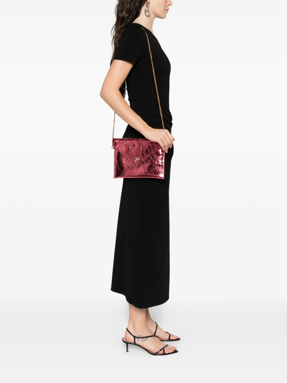 Pinko Small Metallic-leather Flap Clutch In Pink