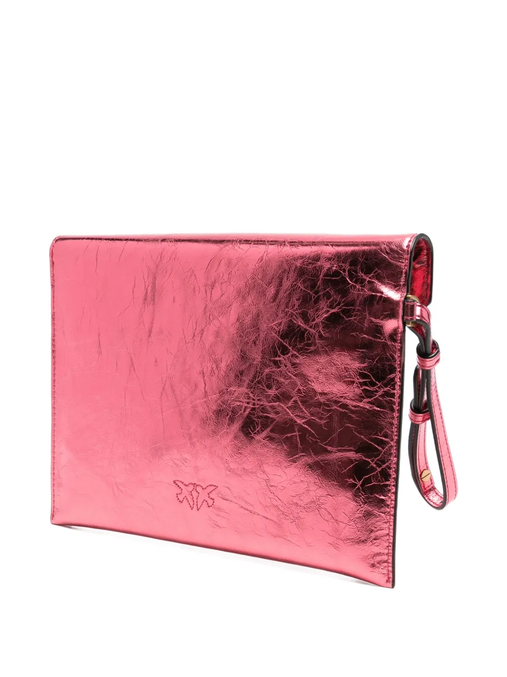 Pinko Small Metallic-leather Flap Clutch In Pink