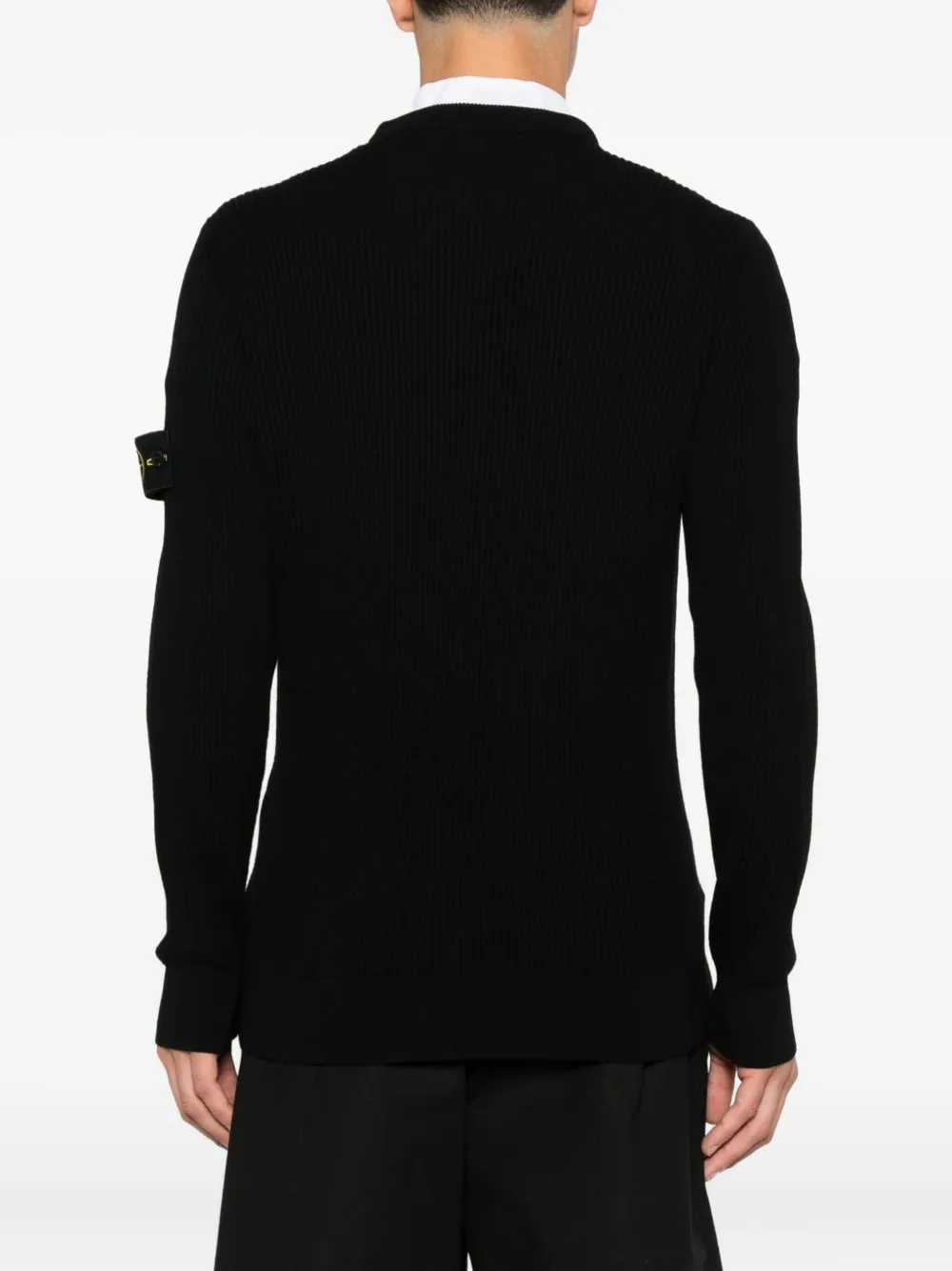 Stone Island Ribgebreide trui met logopatch Zwart