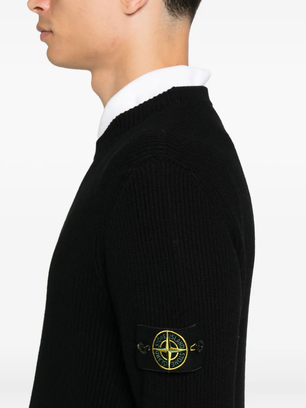 Stone Island Ribgebreide trui met logopatch Zwart