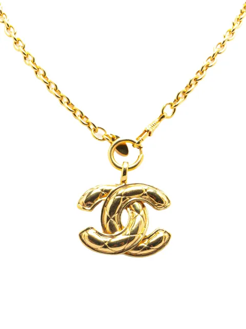 CHANEL Pre-Owned 1970-1980 Gold Plated Quilted CC Pendant Necklace costume necklace