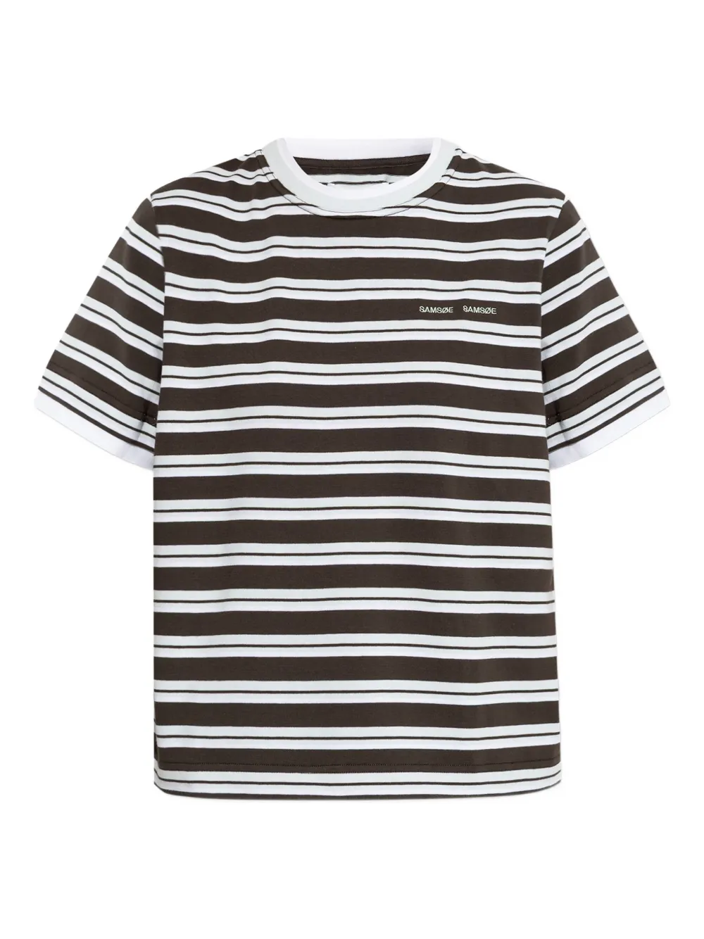 SAMSOE SAMSOE embroidered-logo striped-pattern T-shirt | Brown | Image 1