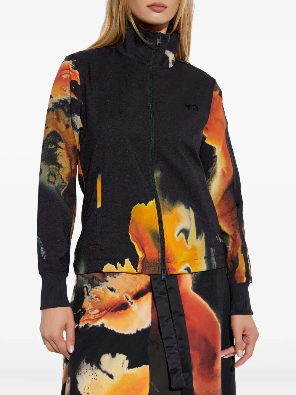 Y-3 Abstract-print Zip-up Jacket In Black
