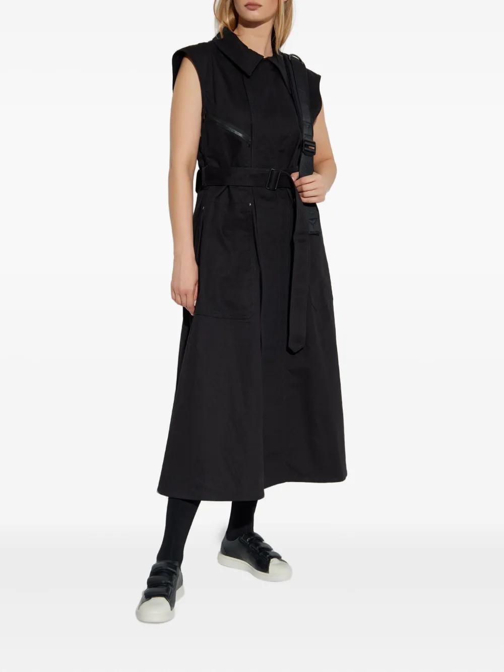Y-3 Zip-detail Belted Dress In Black