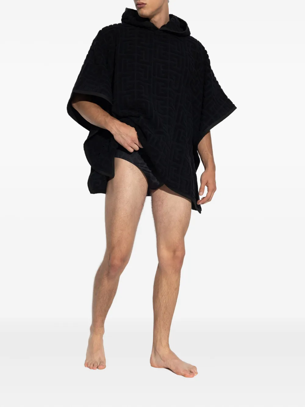Balmain Poncho met geborduurd logo en capuchon Zwart