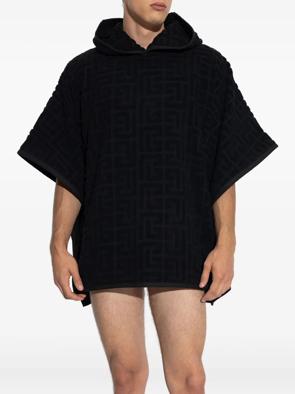 Balmain Poncho met geborduurd logo en capuchon Zwart