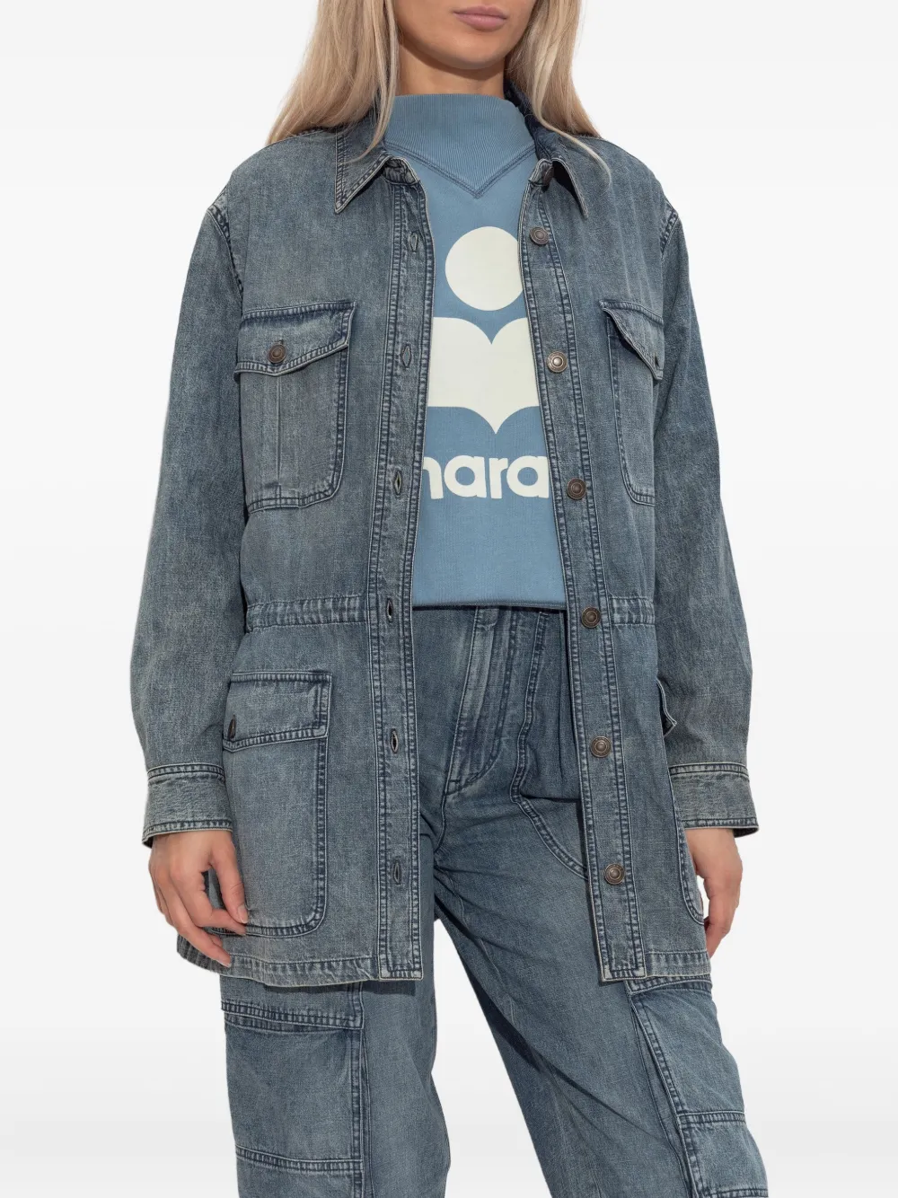 Isabel Marant Étoile Nossia Faded Blue Denim Shirt Jacket In Gray