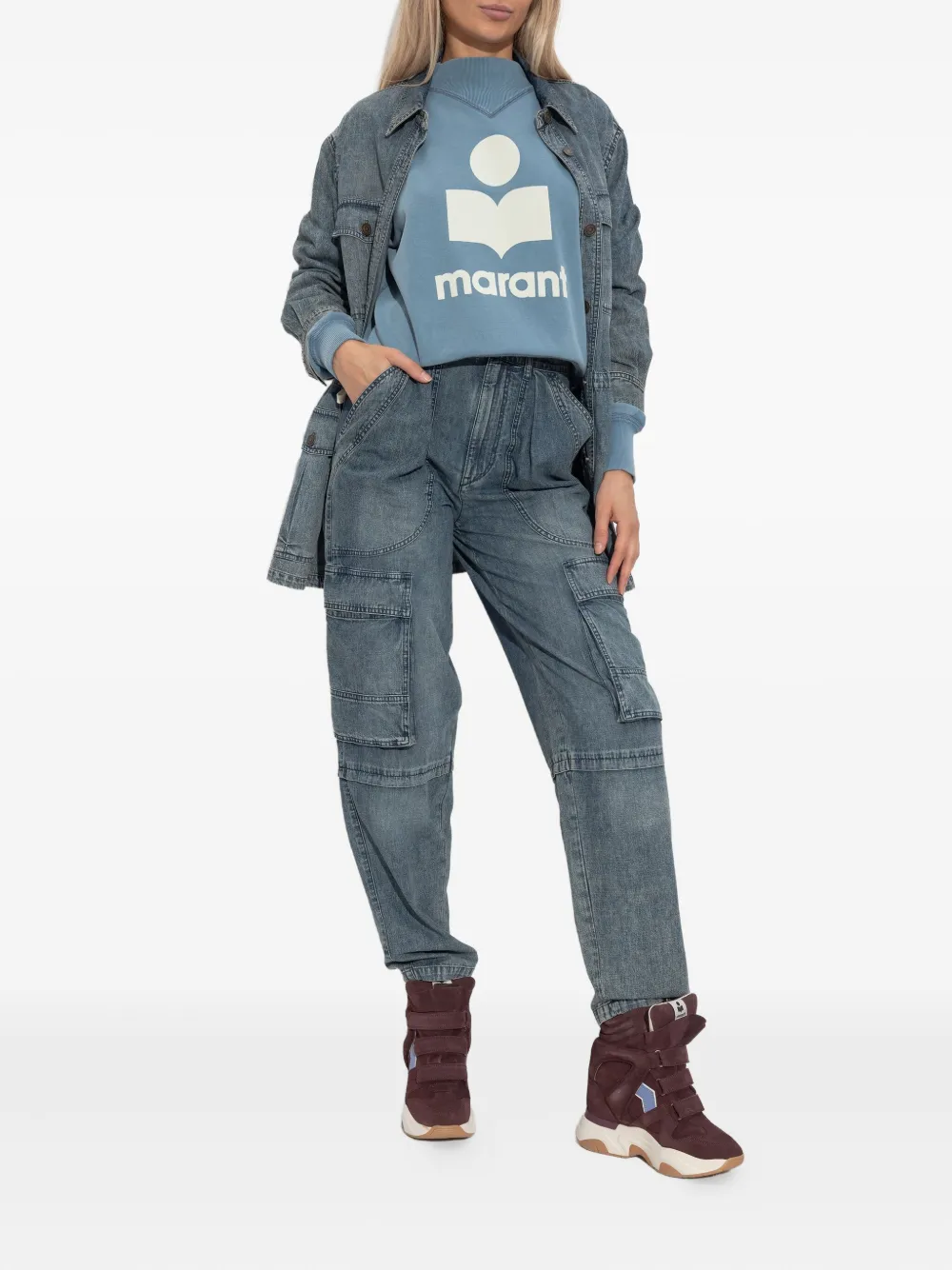 Isabel Marant Étoile Nossia Faded Blue Denim Shirt Jacket In Gray