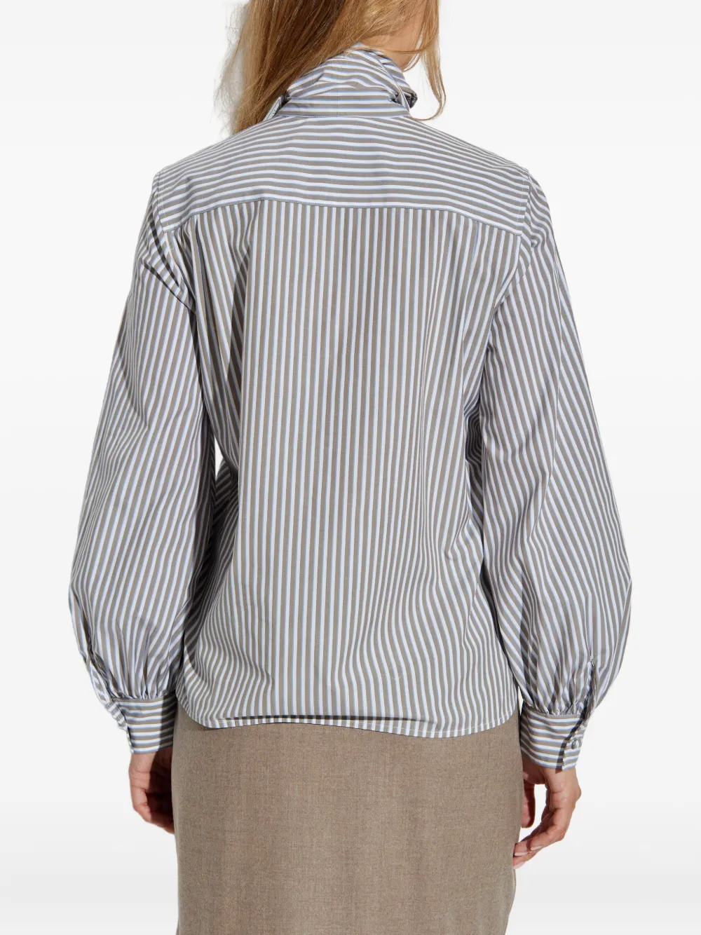 Max Mara Disco gestreepte blouse verfraaid met strik Bruin