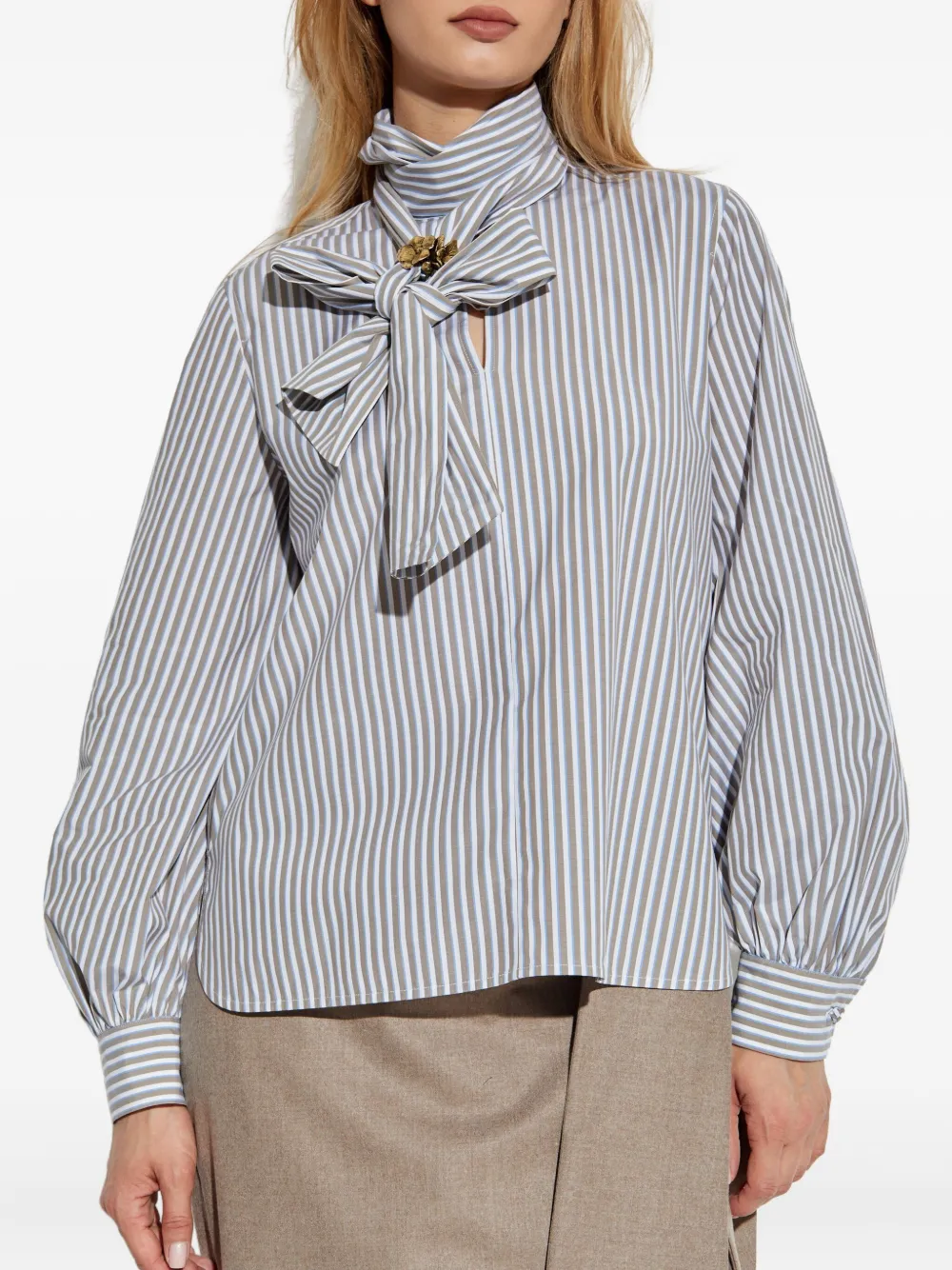 Max Mara Disco gestreepte blouse verfraaid met strik Bruin