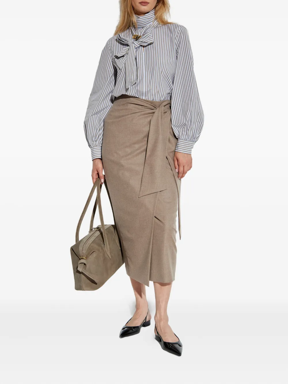 Max Mara Disco gestreepte blouse verfraaid met strik Bruin