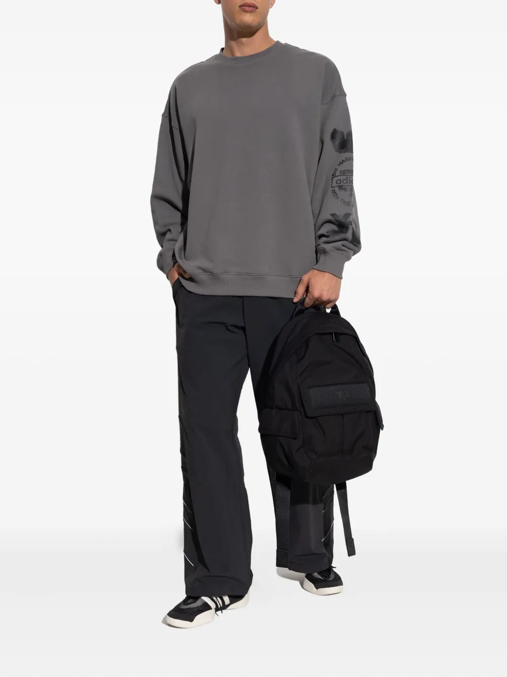 Y-3 logo-print cotton sweatshirt - Grijs