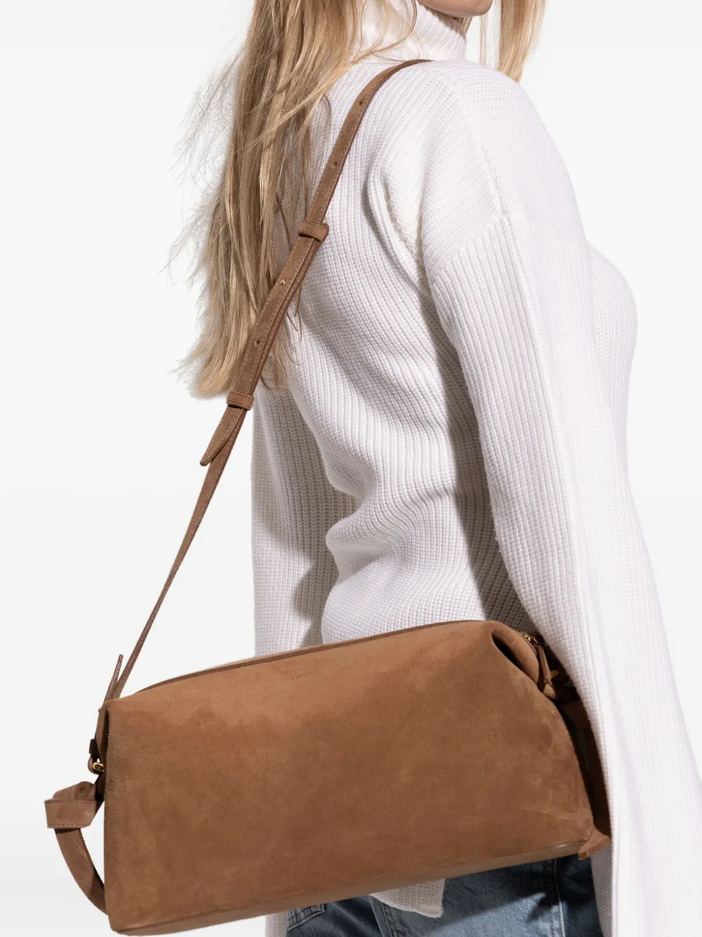 Yuzefi Brioche knotted suede shoulder bag Bruin