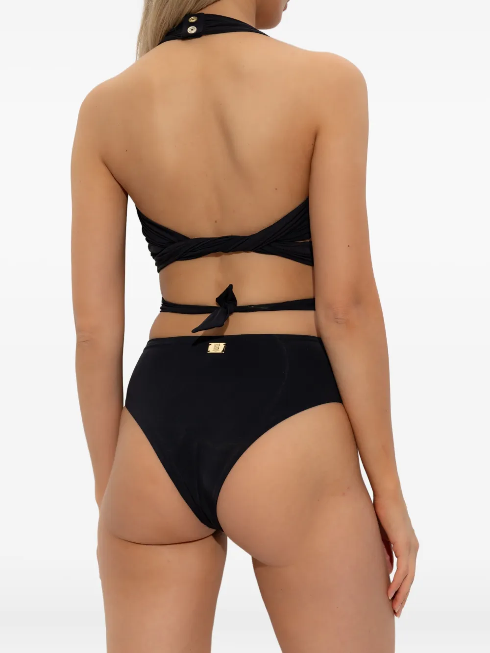 Balmain wrap-effect halter bikini Zwart