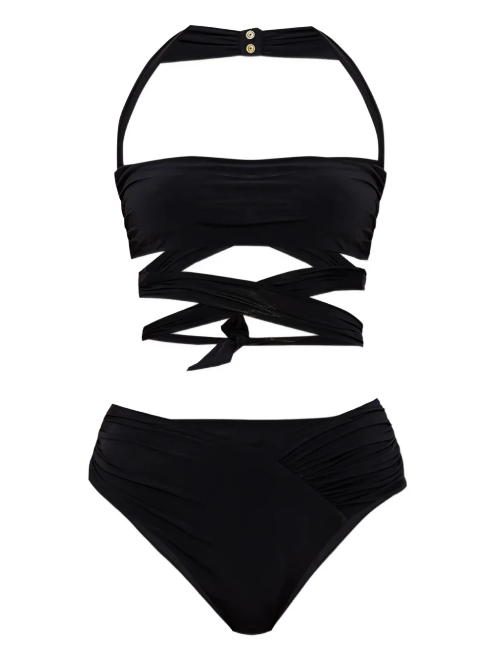 Balmain wrap-effect halter bikini Zwart