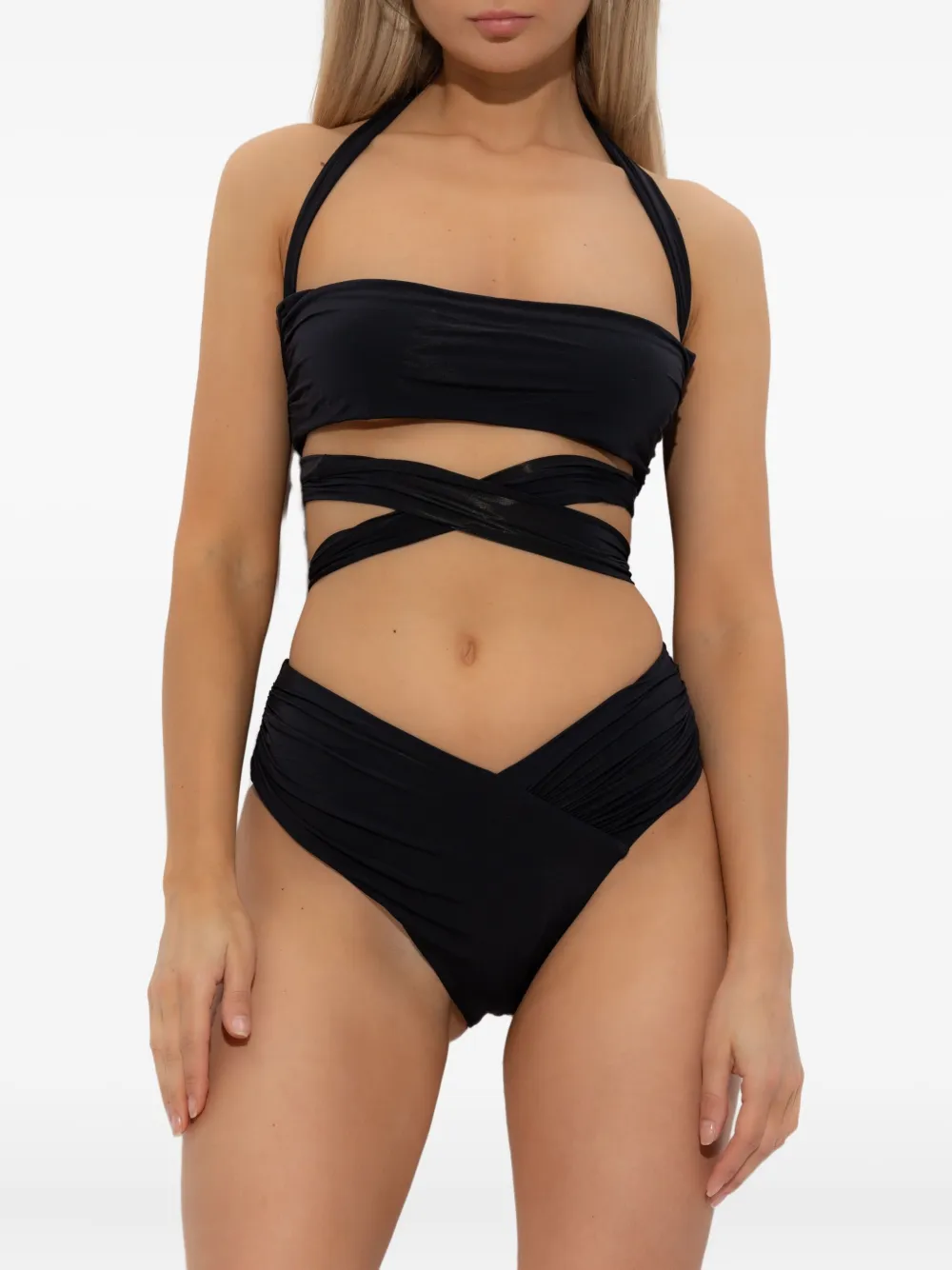 Balmain wrap-effect halter bikini Zwart
